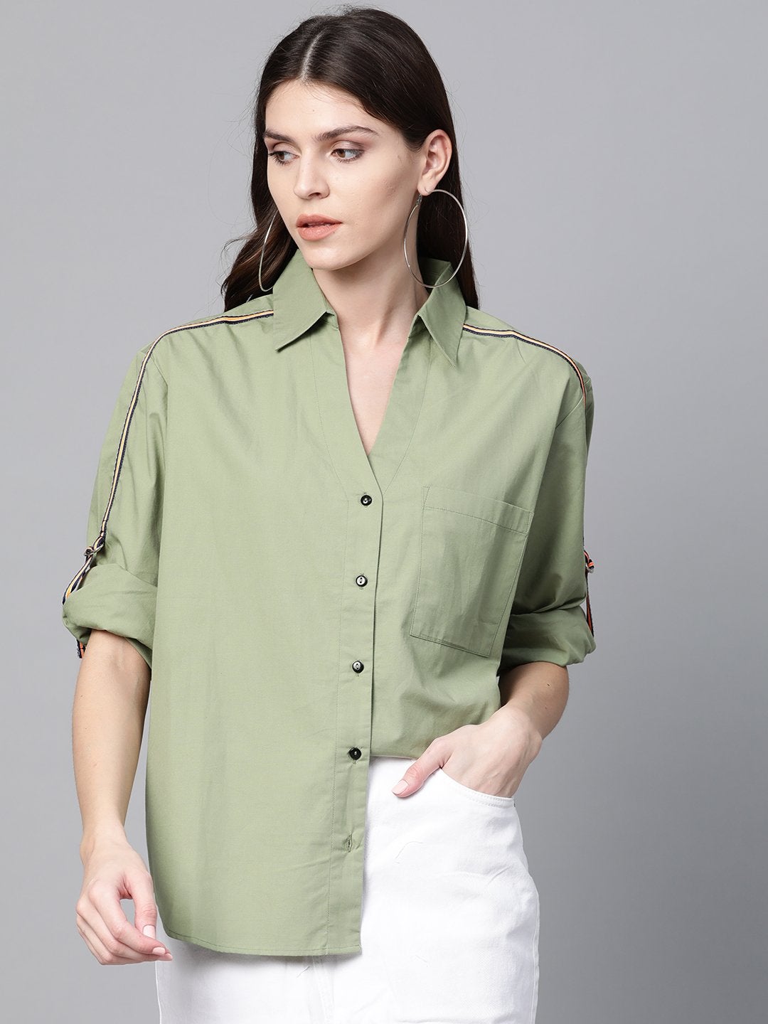 Women's Olive Shoulder Tape Shirt