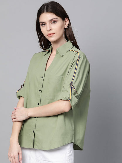 Women's Olive Shoulder Tape Shirt