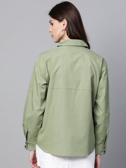Women's Olive Shoulder Tape Shirt
