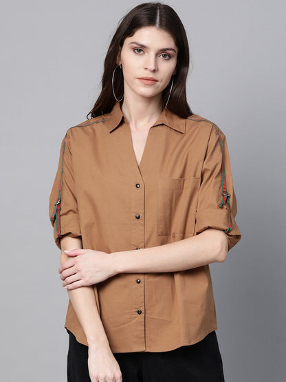 Women's Brown Shoulder Tape Shirt