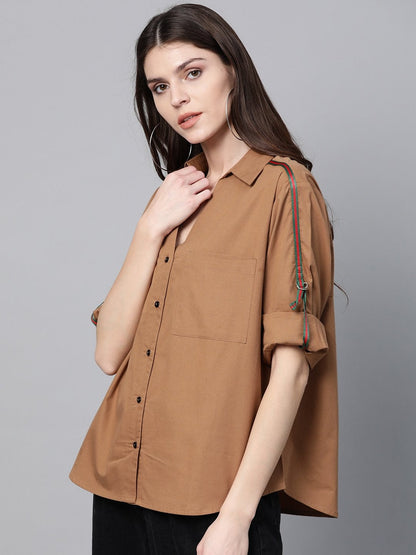 Women's Brown Shoulder Tape Shirt