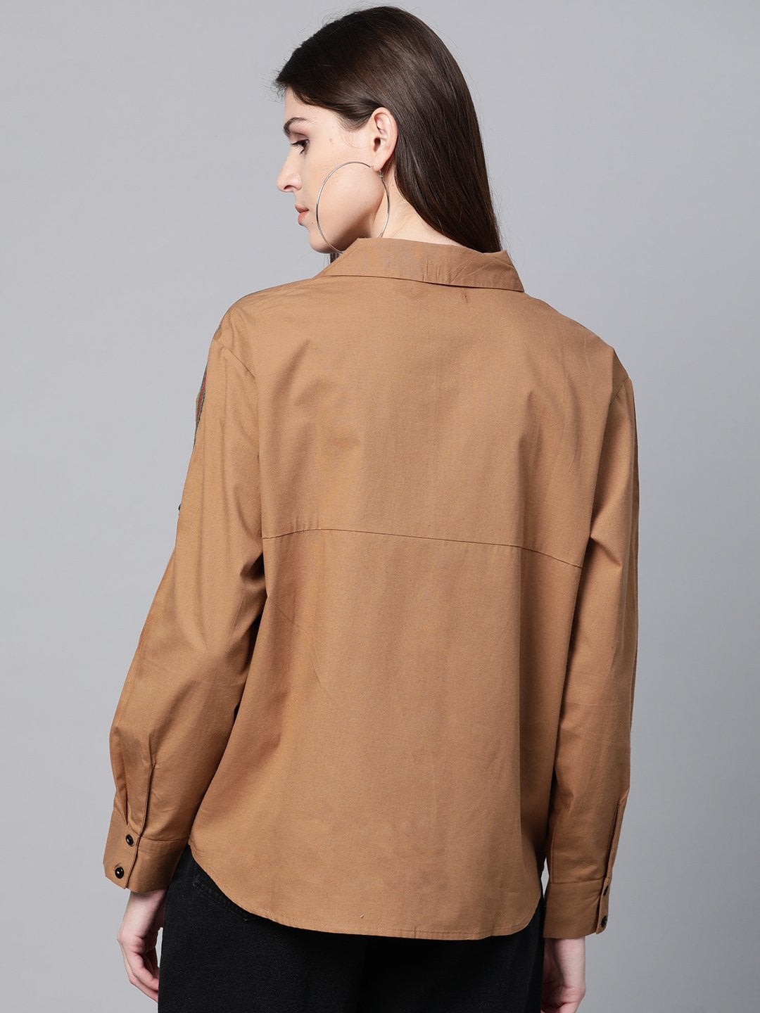 Women's Brown Shoulder Tape Shirt