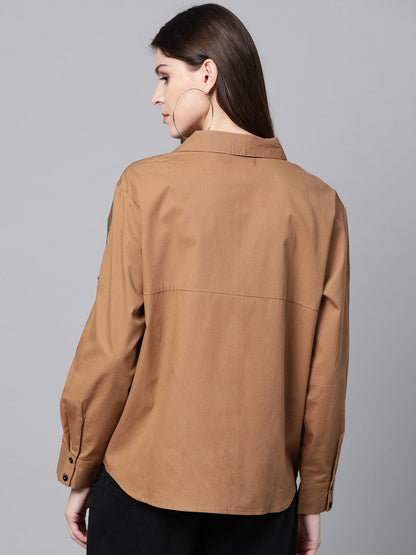 Women's Brown Shoulder Tape Shirt