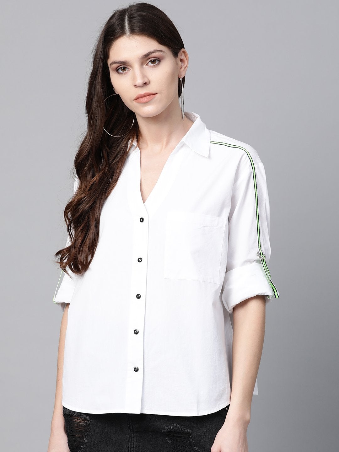 Women's White Shoulder Tape Shirt
