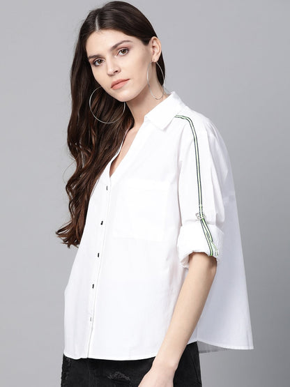Women's White Shoulder Tape Shirt