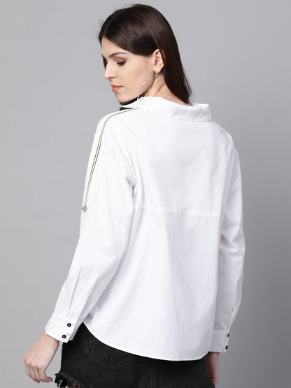 Women's White Shoulder Tape Shirt