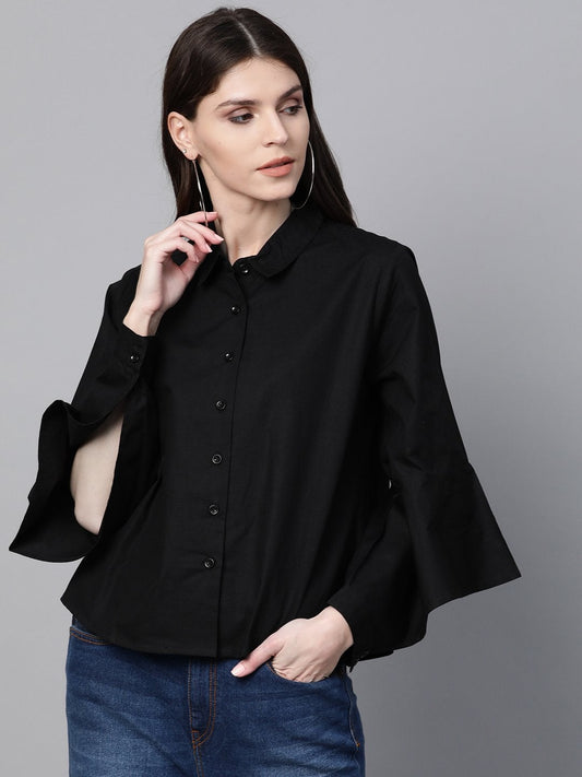 Women's Black Cut Out Sleeve Shirt
