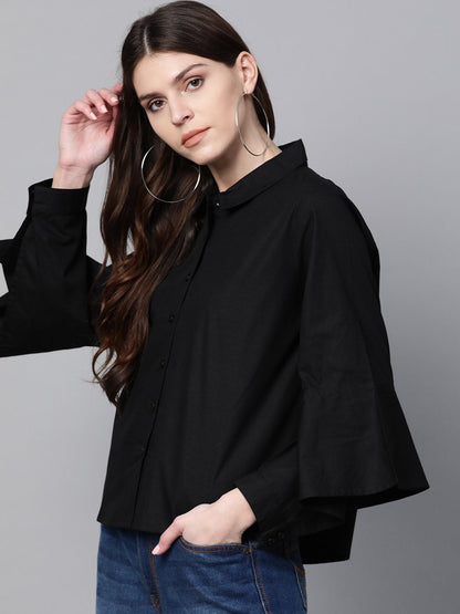 Women's Black Cut Out Sleeve Shirt