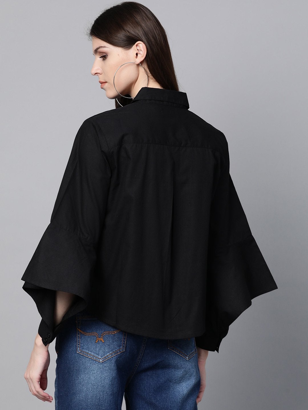Women's Black Cut Out Sleeve Shirt