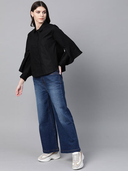 Women's Black Cut Out Sleeve Shirt
