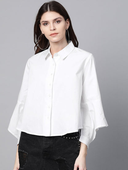 Women's White Cut Out Sleeve Shirt
