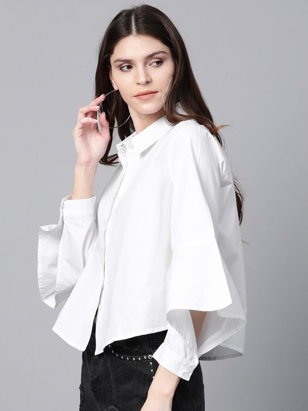 Women's White Cut Out Sleeve Shirt