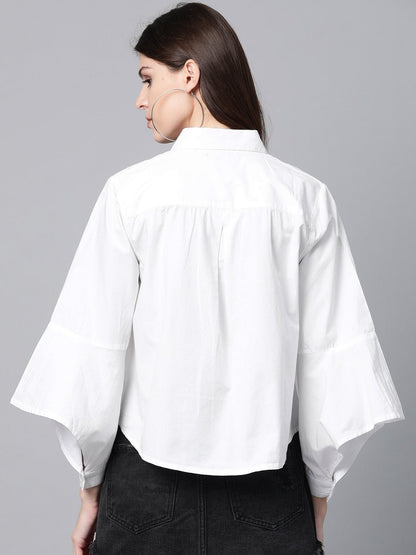 Women's White Cut Out Sleeve Shirt