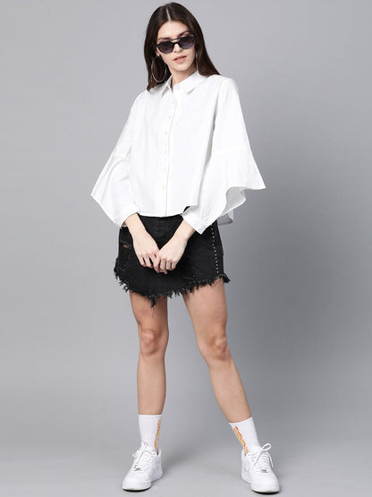 Women's White Cut Out Sleeve Shirt