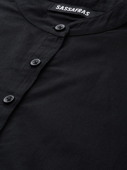 Women's Black Frill On Sleeve Shirt
