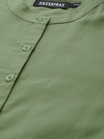 Women's Olive Frill On Sleeve Shirt