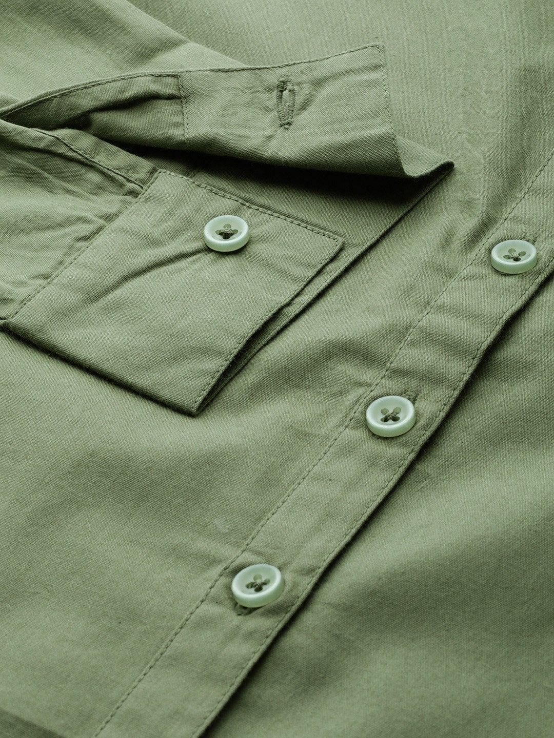 Women's Olive Frill On Sleeve Shirt