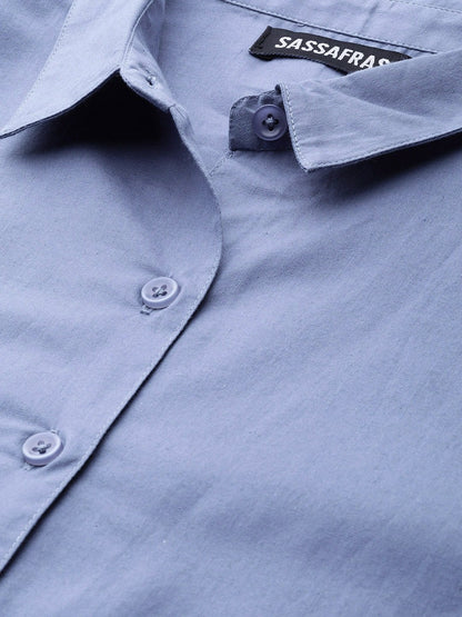 Women's Blue Front Tie Longline Shirt