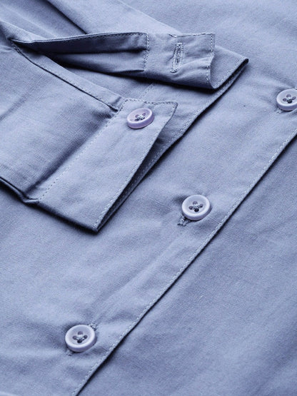 Women's Blue Front Tie Longline Shirt