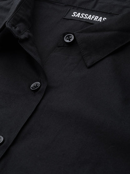 Women's Black Front Tie Longline Shirt