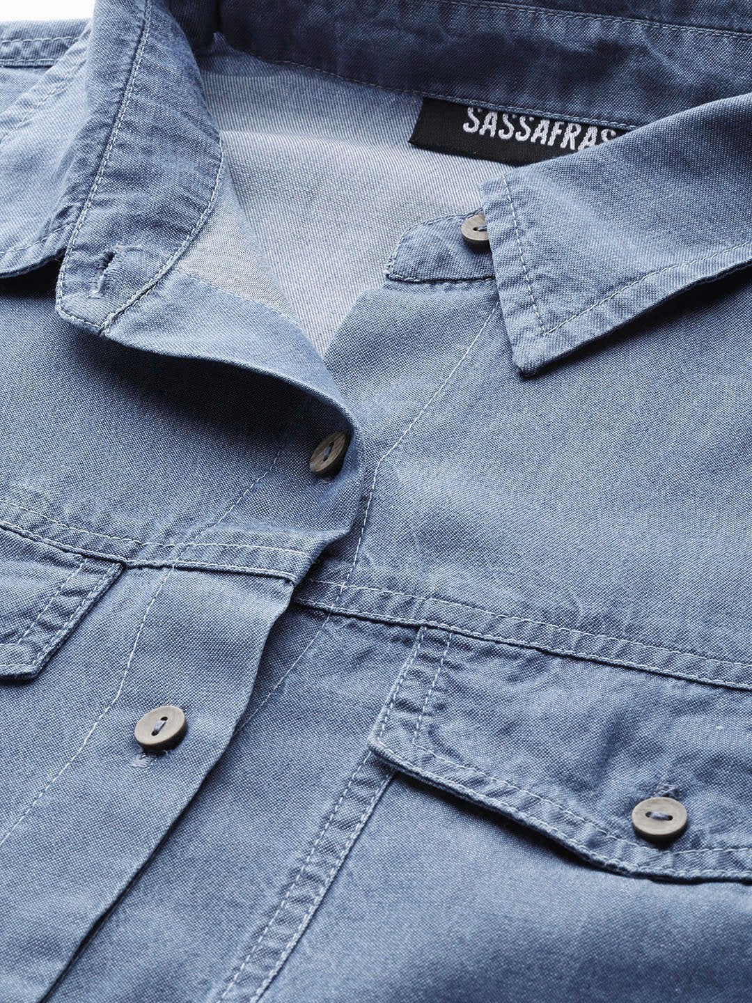 Women's Blue High Low Denim Shirt