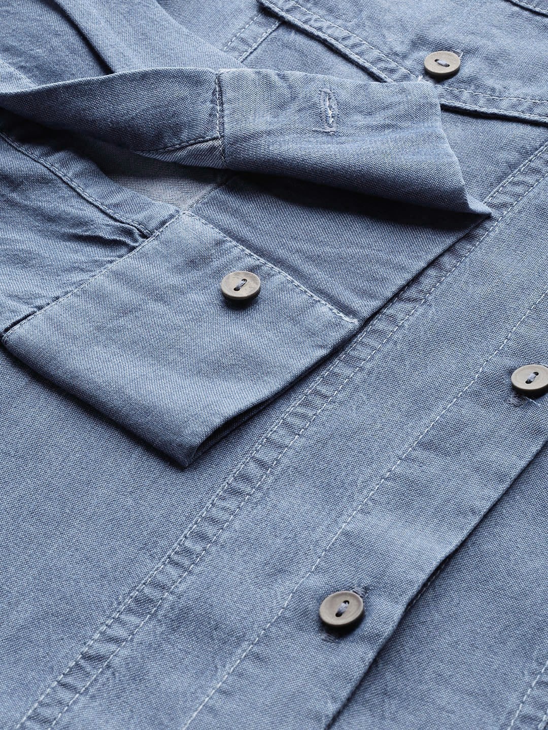 Women's Blue High Low Denim Shirt