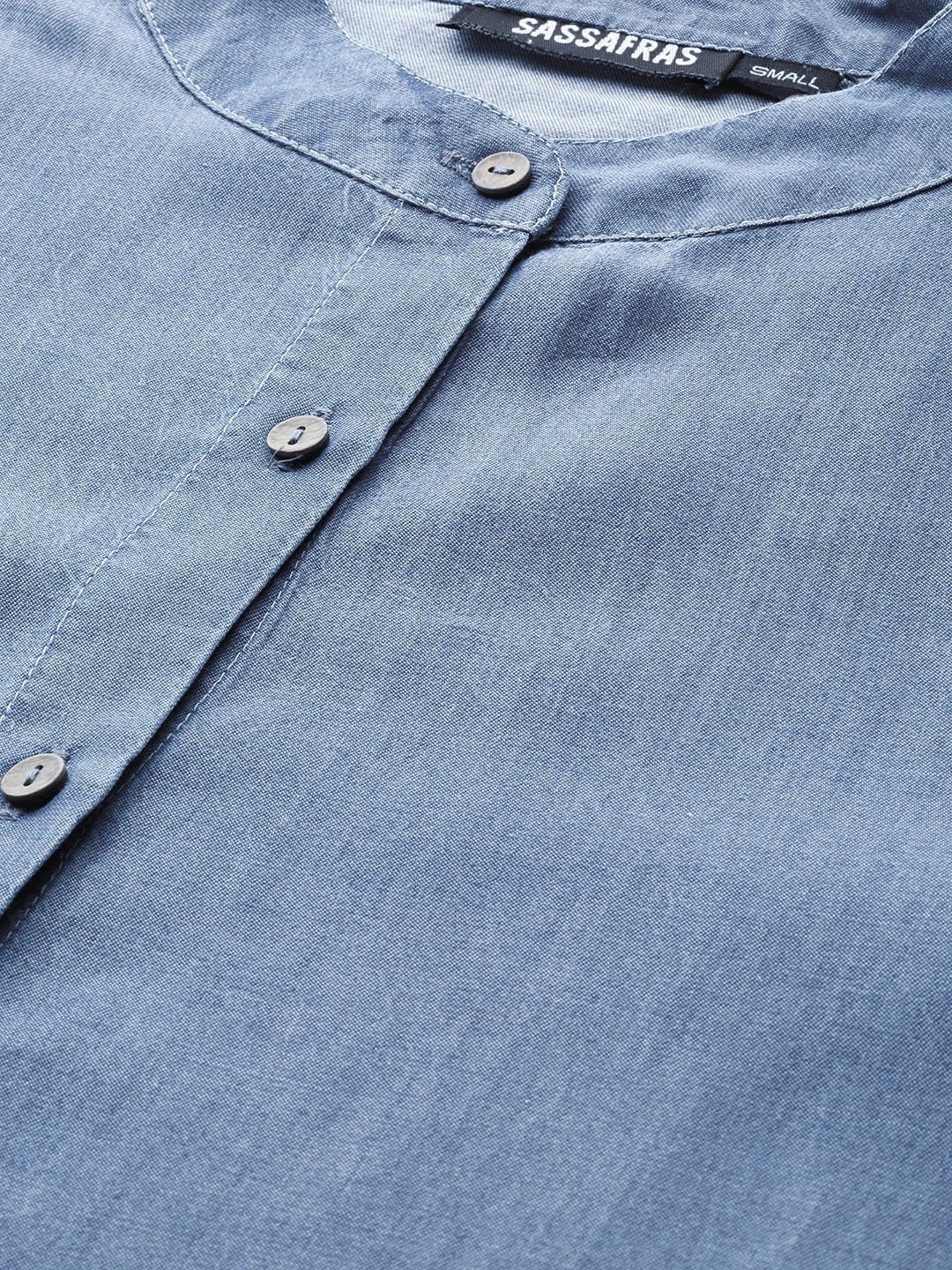 Women's Blue Gather Sleeve Denim Shirt