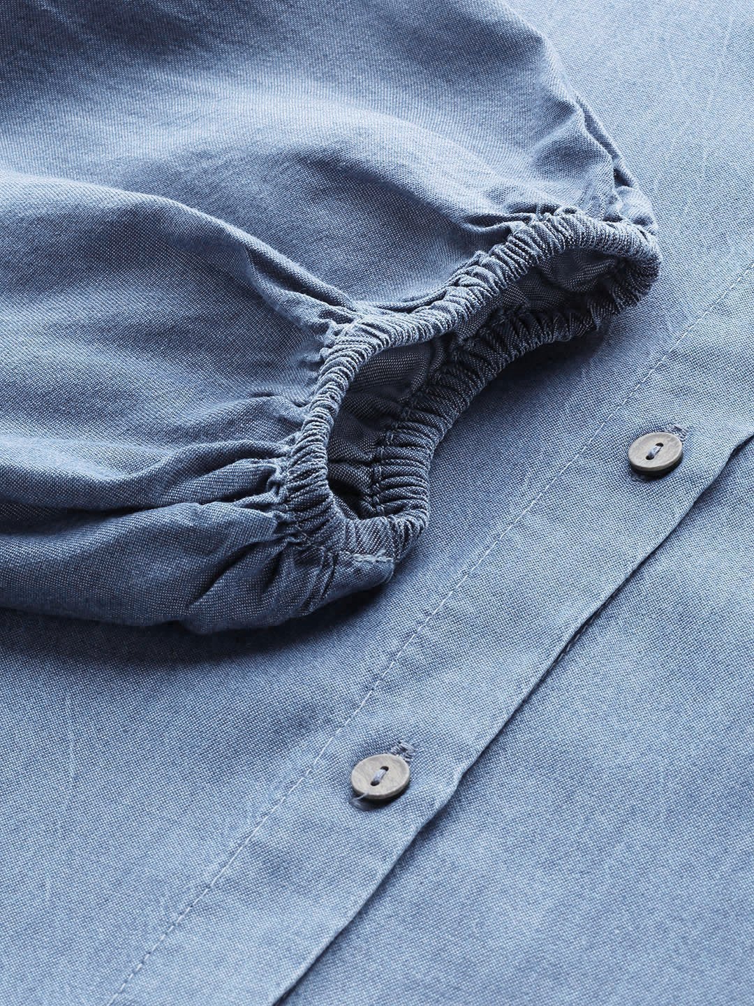 Women's Blue Gather Sleeve Denim Shirt