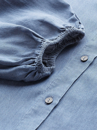 Women's Blue Gather Sleeve Denim Shirt
