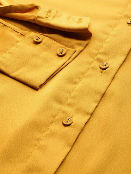 Women's Mustard High Low Satin Shirt