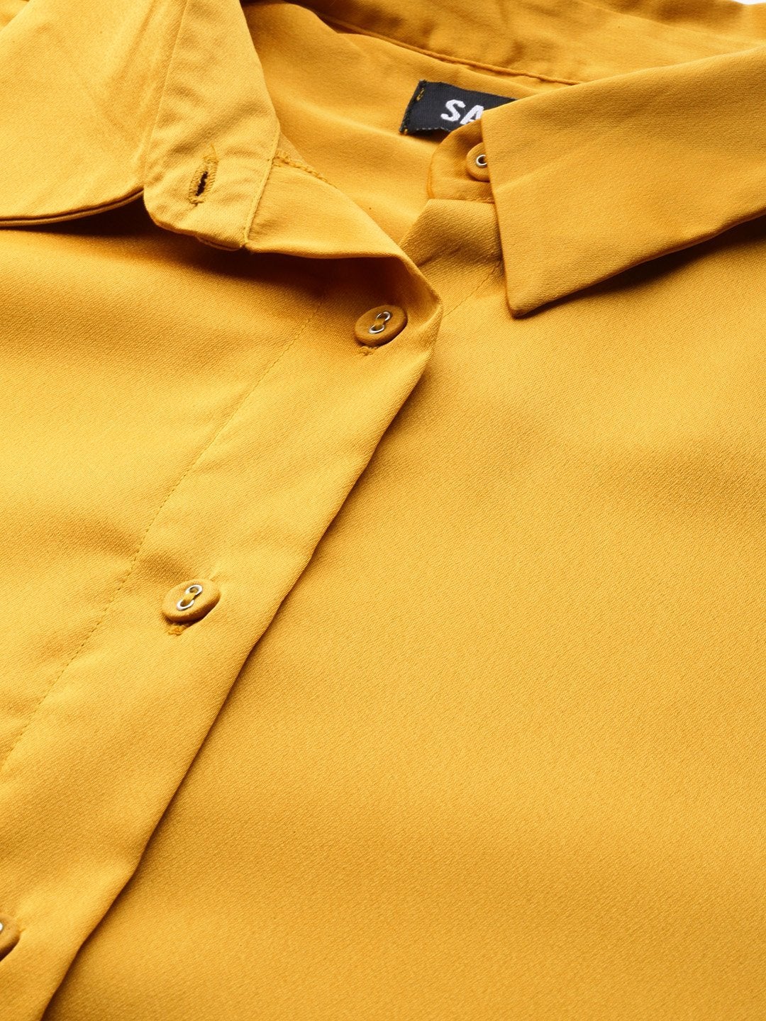 Women's Mustard High Low Satin Shirt