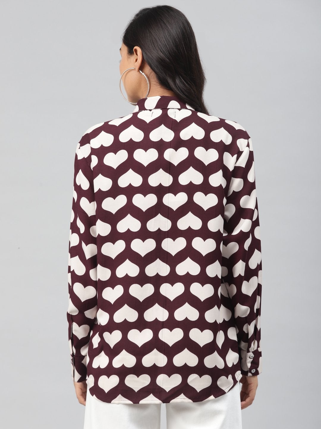 Women's Maroon Heart Print Shirt