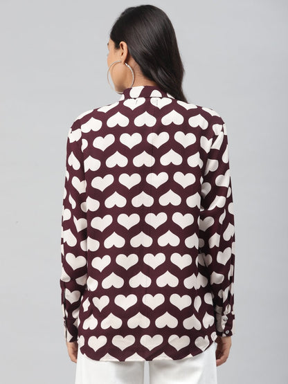 Women's Maroon Heart Print Shirt