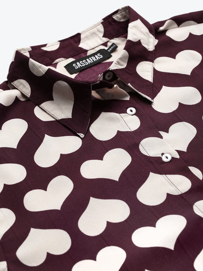 Women's Maroon Heart Print Shirt