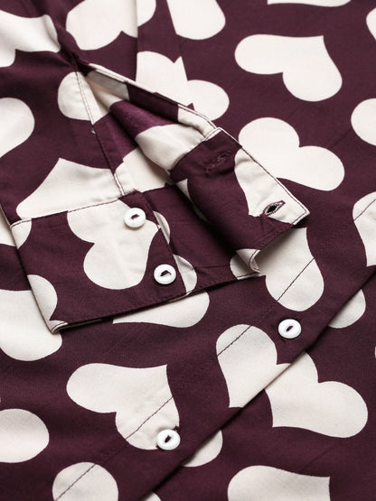 Women's Maroon Heart Print Shirt