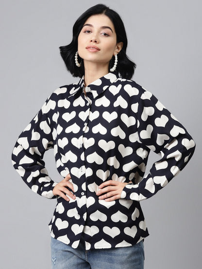 Women's Navy Heart Print Shirt