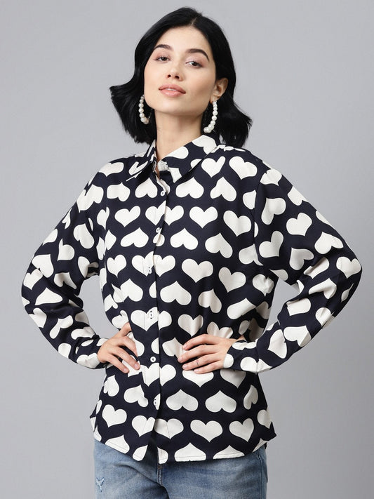 Women's Navy Heart Print Shirt