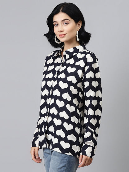 Women's Navy Heart Print Shirt