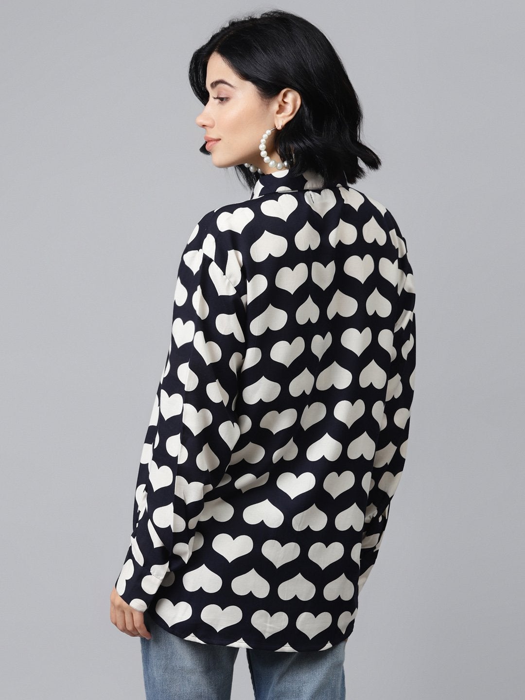 Women's Navy Heart Print Shirt