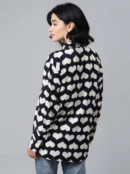 Women's Navy Heart Print Shirt