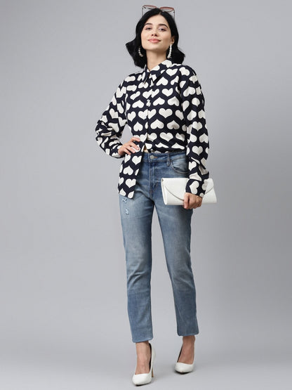 Women's Navy Heart Print Shirt