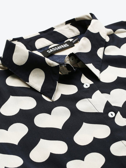 Women's Navy Heart Print Shirt