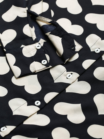 Women's Navy Heart Print Shirt