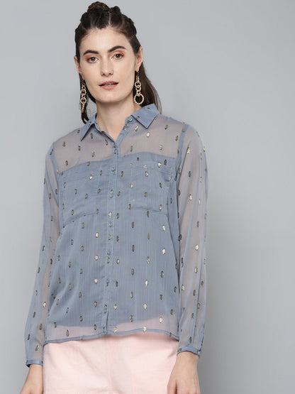 Women's Grey Lurex Sheer Shirt