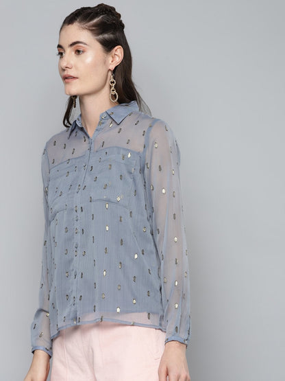 Women's Grey Lurex Sheer Shirt