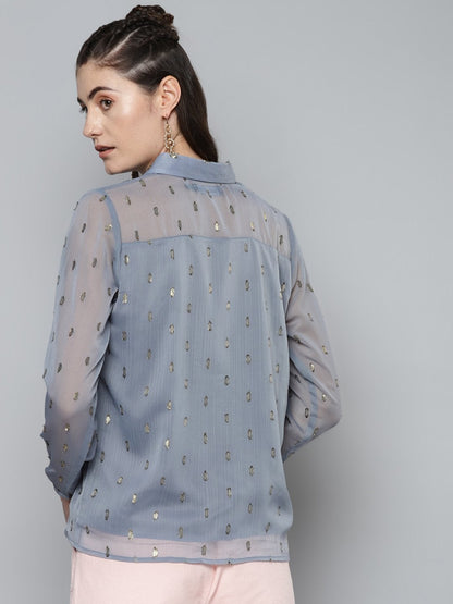 Women's Grey Lurex Sheer Shirt