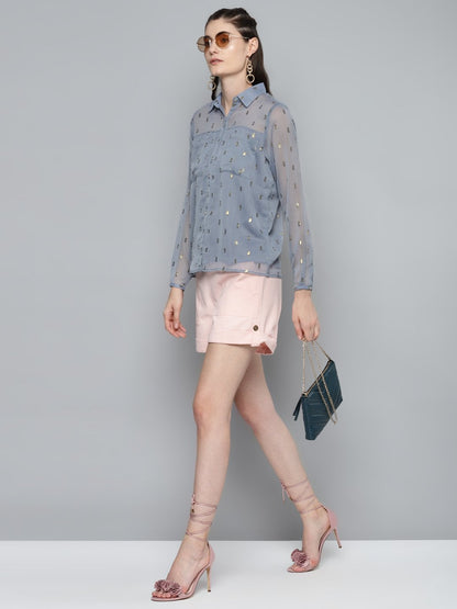 Women's Grey Lurex Sheer Shirt
