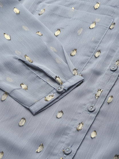 Women's Grey Lurex Sheer Shirt