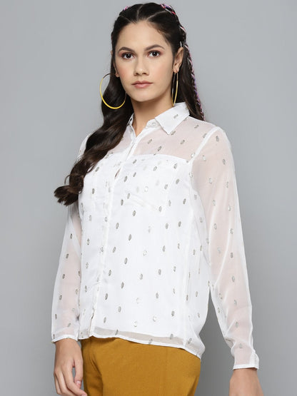 Women's White Lurex Sheer Shirt