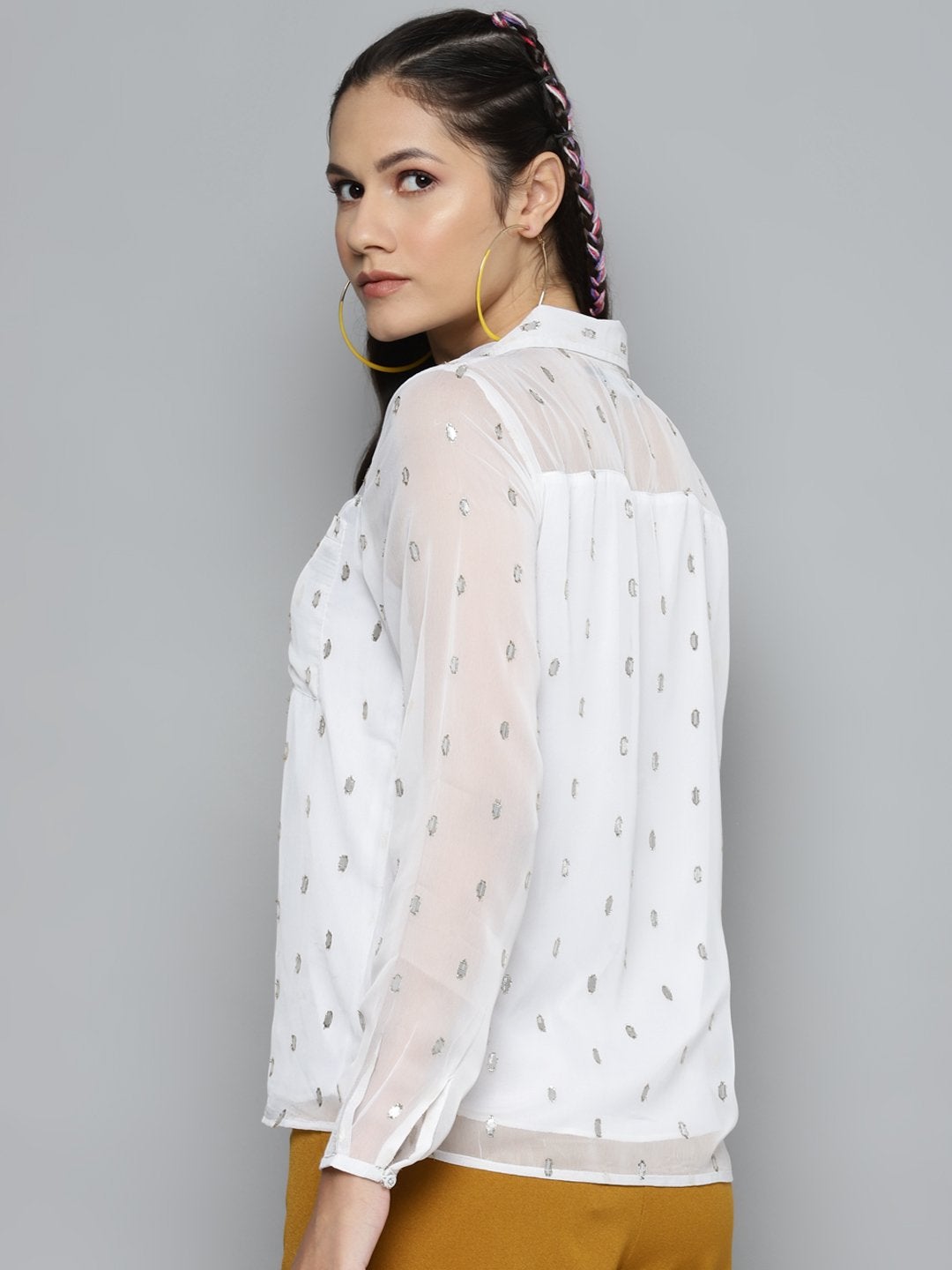 Women's White Lurex Sheer Shirt